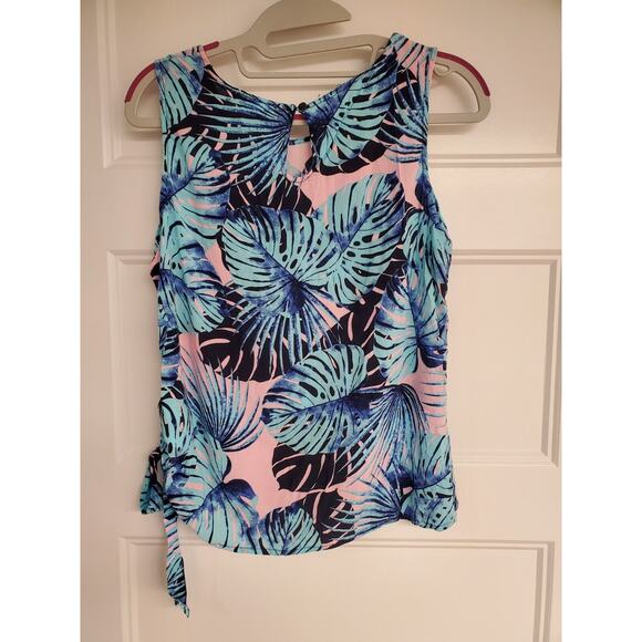 Women's Tribal Jeans Blue & Pink Tropical Jungle Floral Side Tie Tank | Size PS - Picture 4 of 13